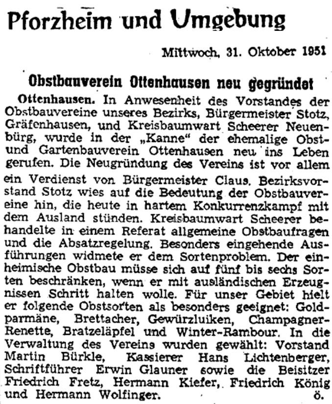 Pressemeldung 1951 Neugründung OGV